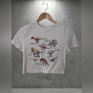 SHEIN White Cropped Tee with Multicolor Dinosaur Graphic